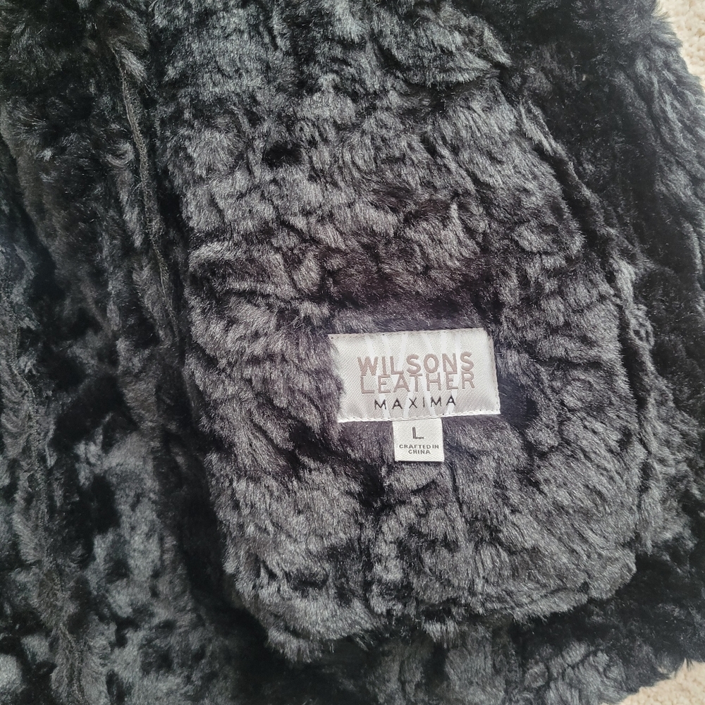 VTG Y2K Wilsons Leather Maxima Suede Leather Black Jacket Faux Shearling Sz L - Picture 6 of 11